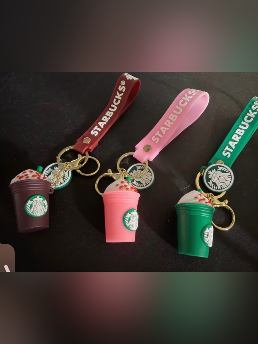 Starbucks Silicone Frappuccino Keychain Wristlet -3 colors-brown, pink & green